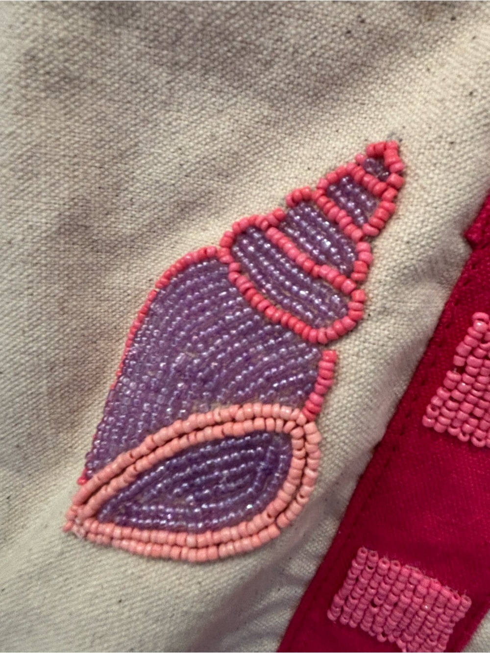 NWT Sol and Mer Pink and tan sea life beaded Canvas Tote Bag - Picture 5 of 14
